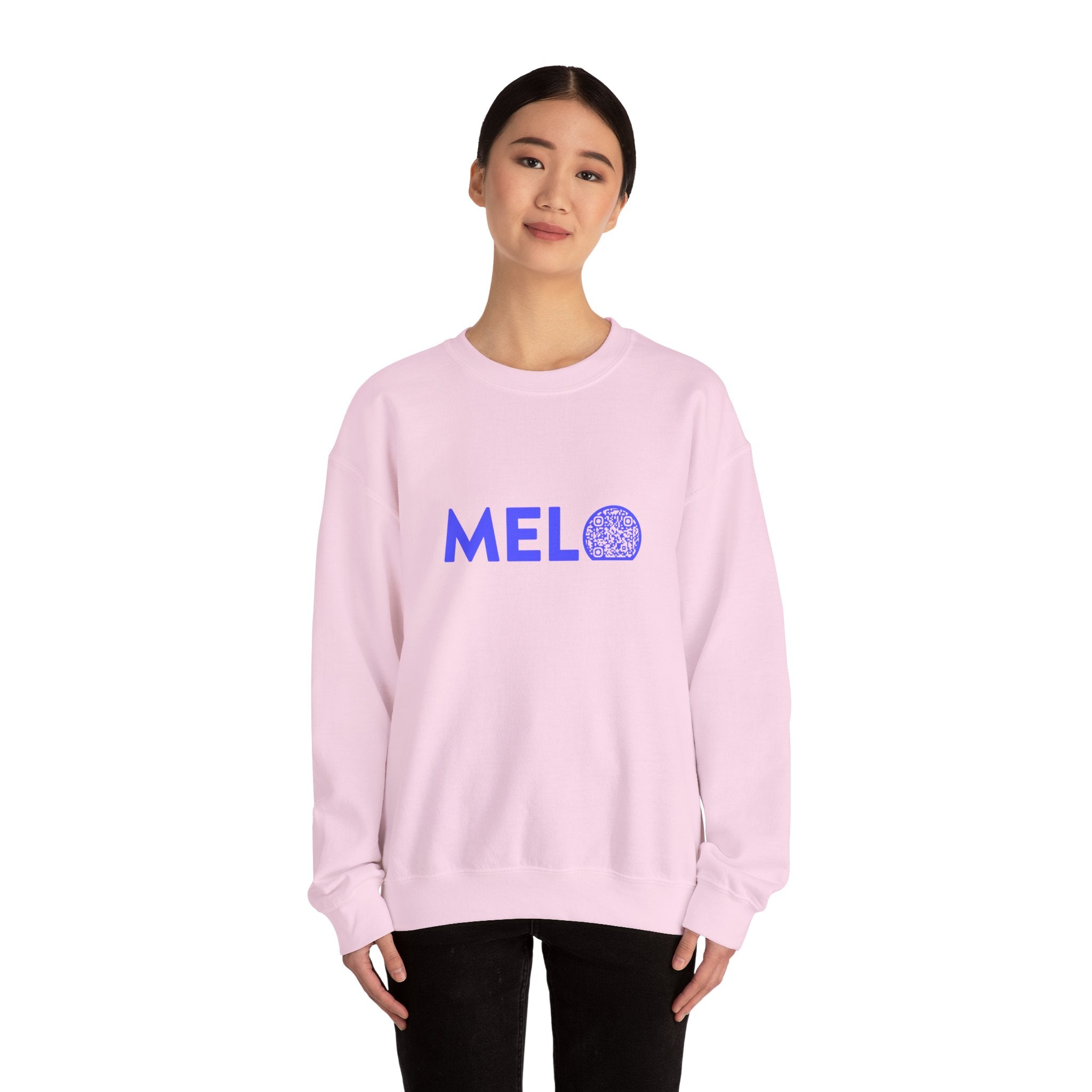 Melo Logo Sweater w/ Donation QR Code - Blue Text