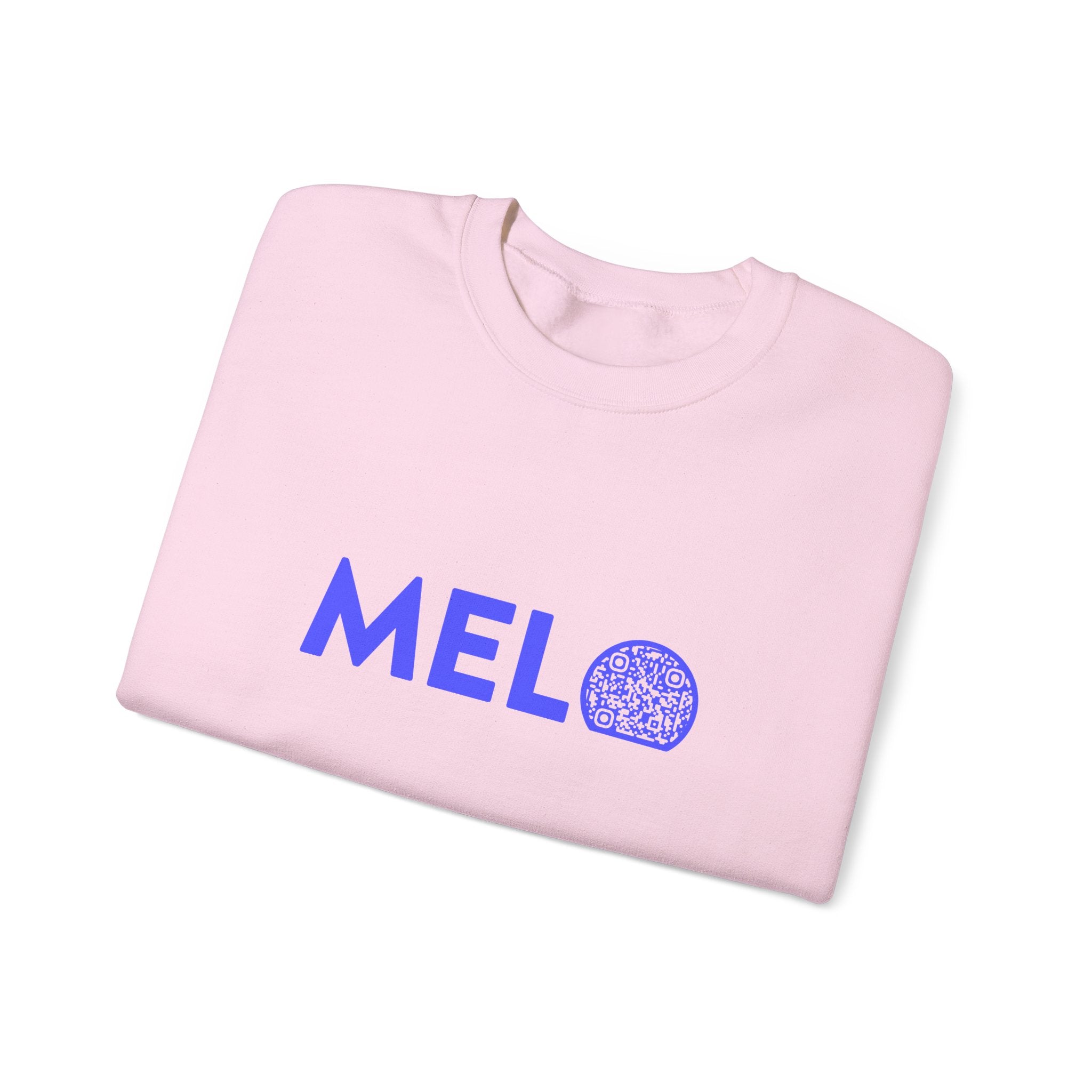 Melo Logo Sweater w/ Donation QR Code - Blue Text