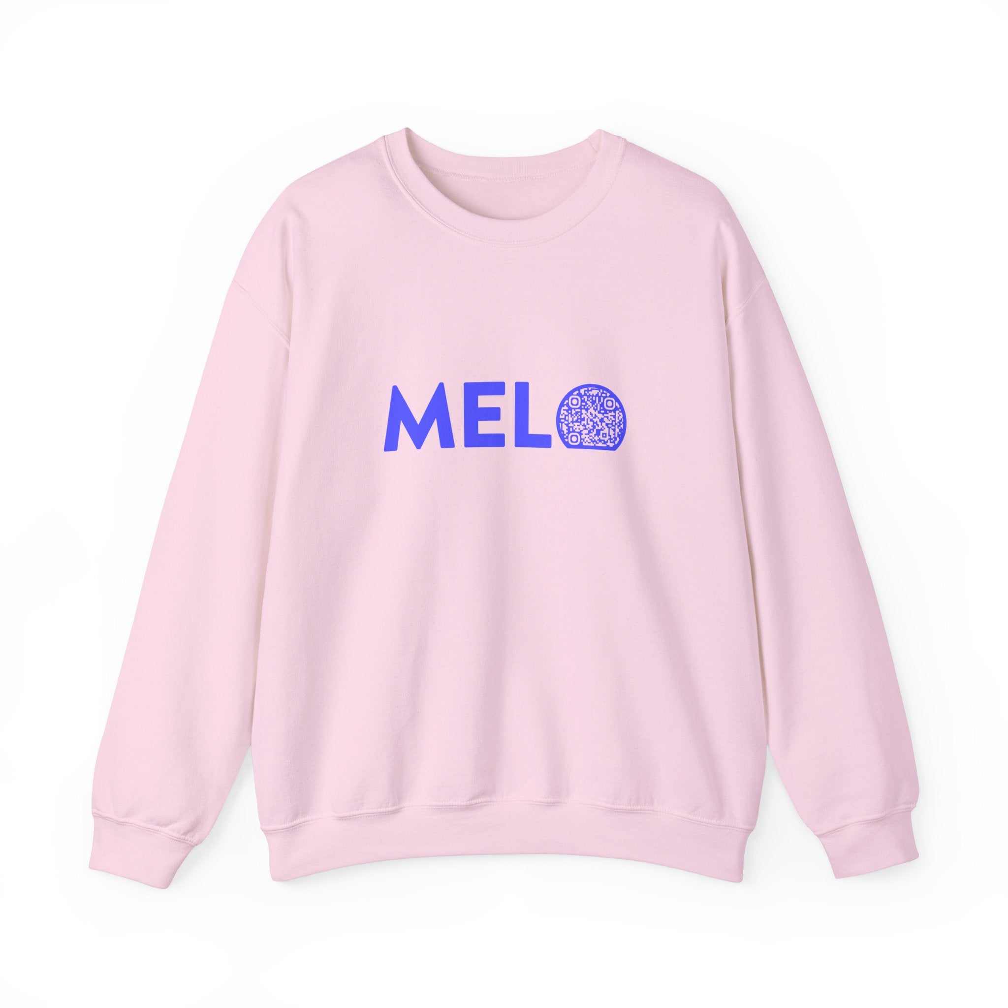Melo Logo Sweater w/ Donation QR Code - Blue Text - Melo