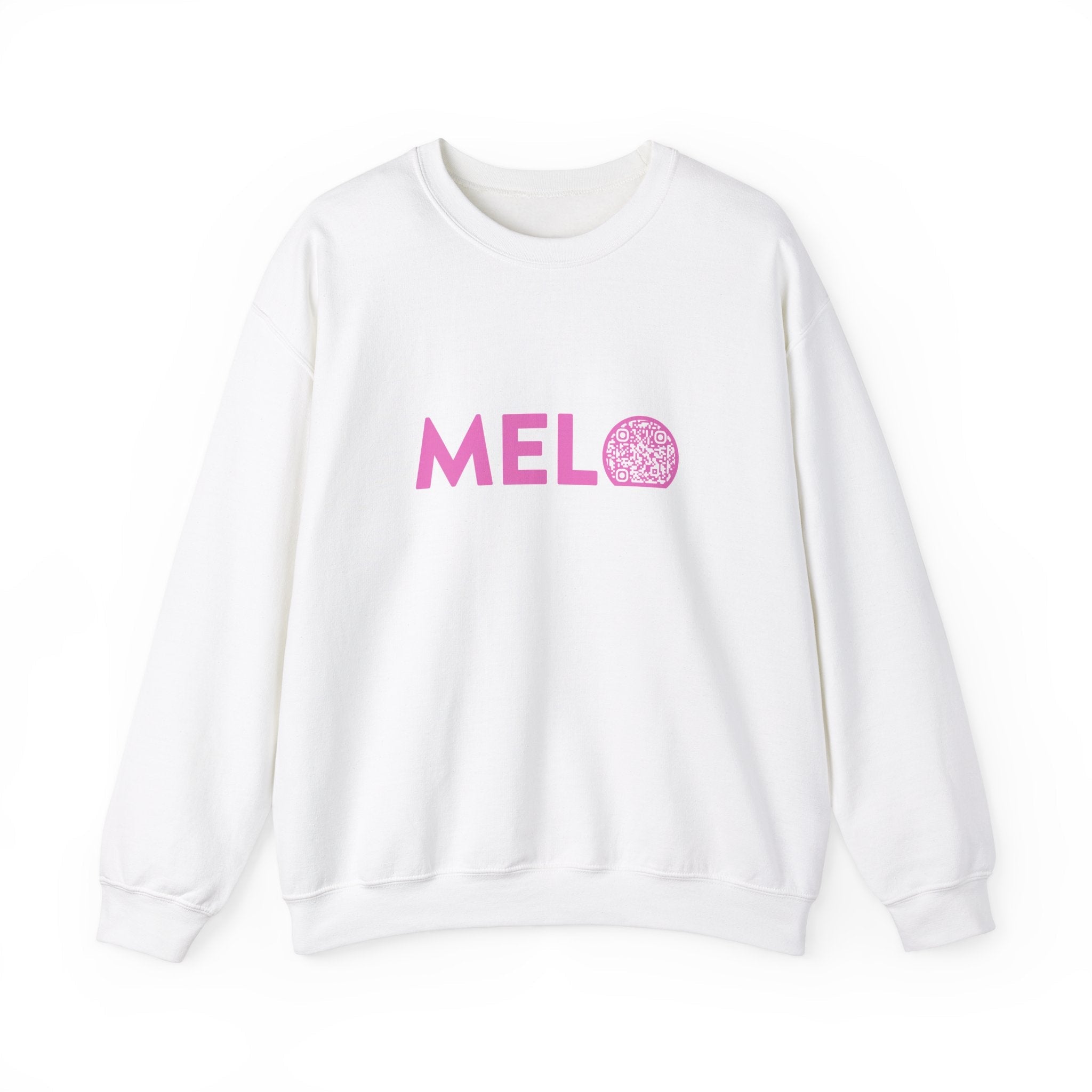 Melo Logo Sweater w/ Donation QR Code - Pink Text - Melo